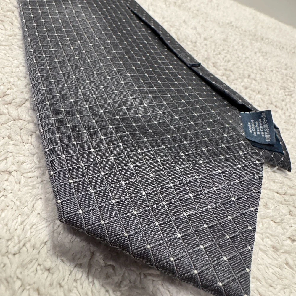 Ryan Seacrest Distinction Tie Gray Micro Check 100%‎ Silk Casual Rockabilly